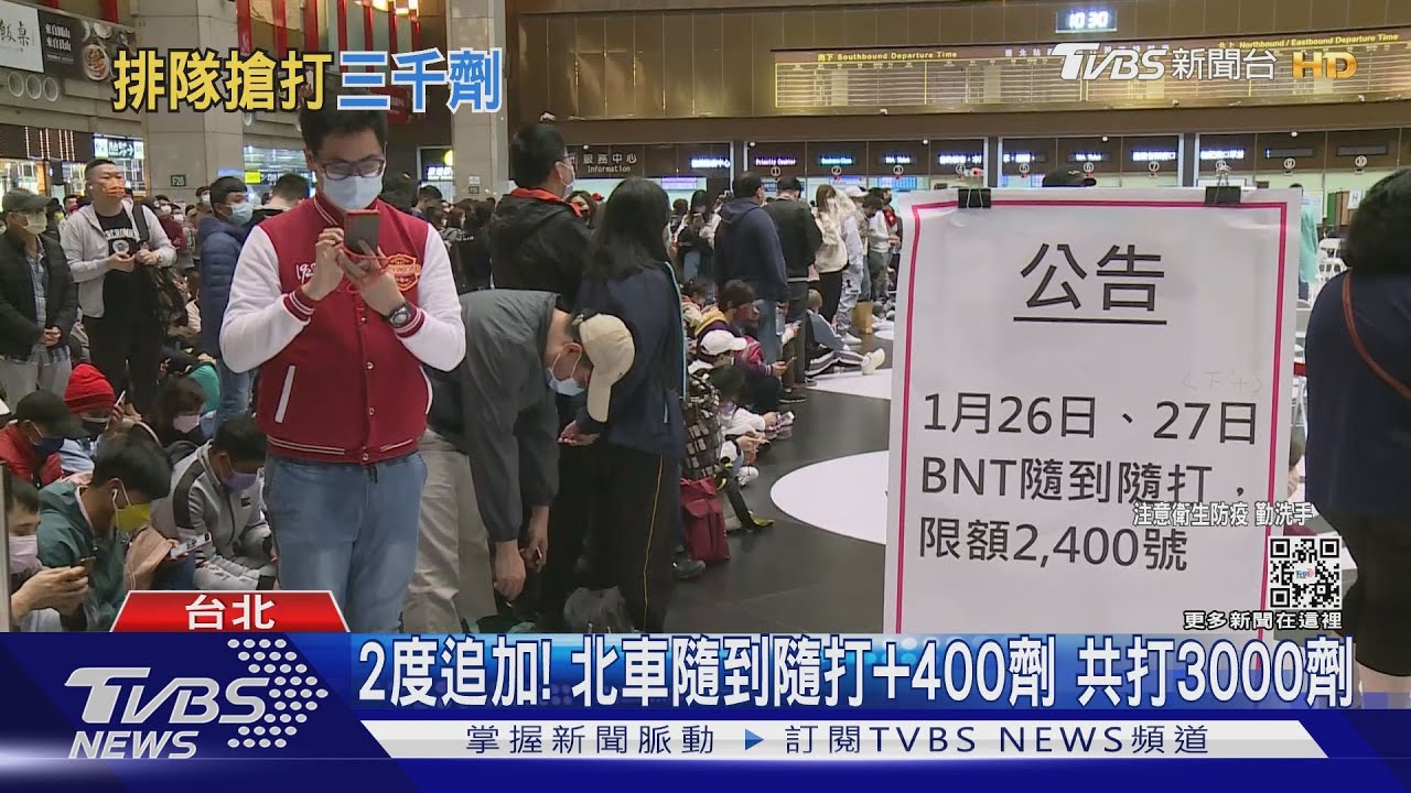 2度追加!「200劑+400劑」北車隨到隨打站共3000劑 民眾秒搶