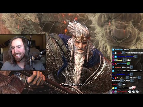 Asmongold fights the First Elden Lord Godfrey in Elden Ring