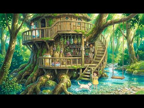 Sunny Treehouse Herbalist: Morning by the Crystal Stream | Ghibli-Style ASMR