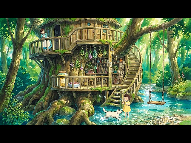 Sunny Treehouse Herbalist: Morning by the Crystal Stream | Ghibli-Style ASMR SDDEFAULT Thumbnail