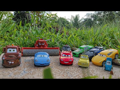 Disney Pixar Cars in the garden: Lightning McQueen, Sally Carrera, Chick Hicks, The King Dinoco