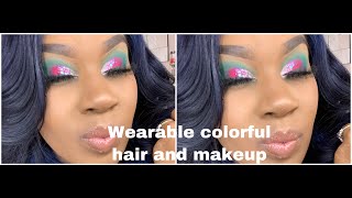 Colorful Makeup Look with Glitter by thehairvixens | Recoloring my Wig Dark Blue