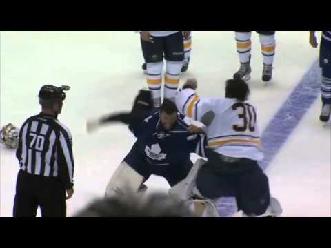 Jonathan Bernier vs Ryan Miller goalie fight Buffalo Sabres vs Toronto Maple Leafs 9/22/13 NHL