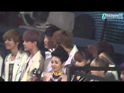 [FANCAM] 121229 Chanyeol fanboy-ing over 2NE1 (SBS Gayo Daejun)