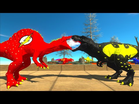 FPS AVATAR & FLASH SPINOSAURUS vs BATMAN T-REX RESCUE MISSION -  Animal Revolt Battle Simulator