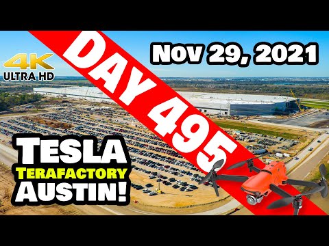 Tesla Gigafactory Austin 4K  Day 495 - 11/29/21 - Tesla Terafactory - PACKED CREW LOT AT GIGA TEXAS!