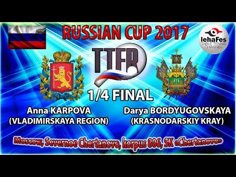 КУБОК РОССИИ-2017 1/4 ФИНАЛА Анна КАРПОВА (R:697) - Дарья БОРДЮГОВСКАЯ (R:1122)