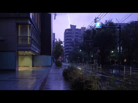 LOUD THUNDERSTORM HEAVY RAIN WALK at MIDNIGHT | Shinsaibashi Osaka Japan | 4K ASMR Rain Ambience