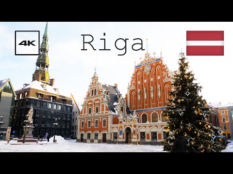Riga, Latvia 4k old town walking tour. Freezing cold day.