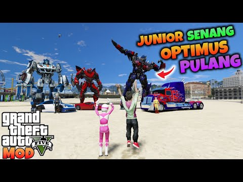 TRANSFORMER DINO MINI RANGER MERAH DAN OPTIMUS AKHIRNYA PULANG - GTA 5 MOD TRASNFORMER