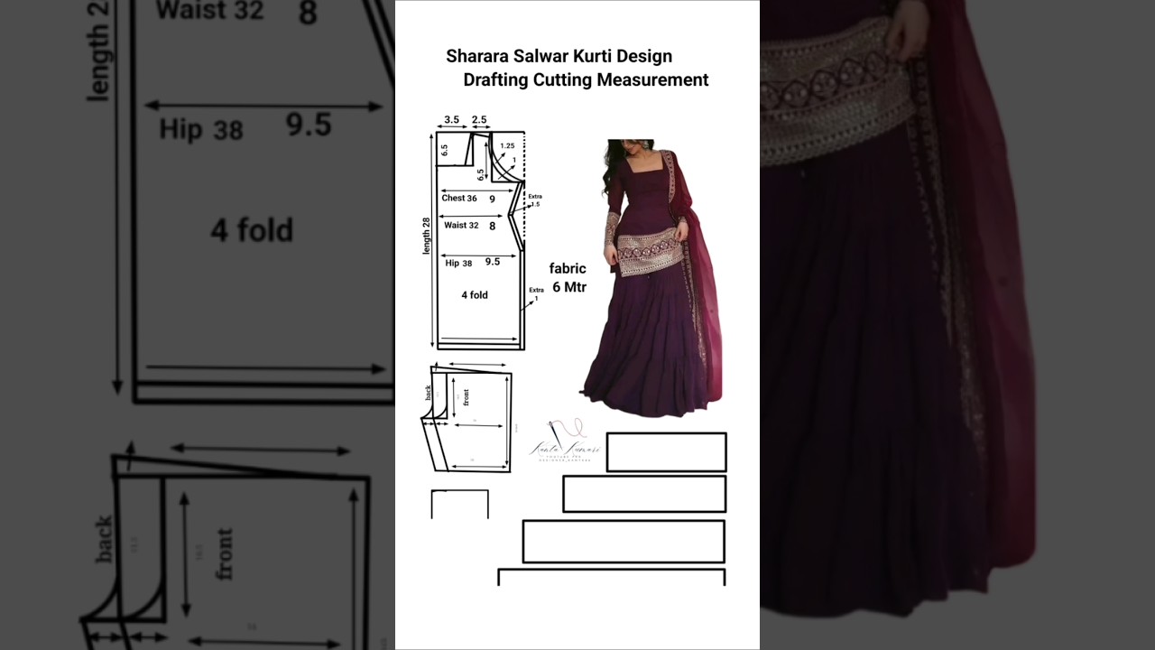 Sharara Salwar Kurti Design        Drafting Cuttings #reels #vlogs #stitching #Drafting #cutting