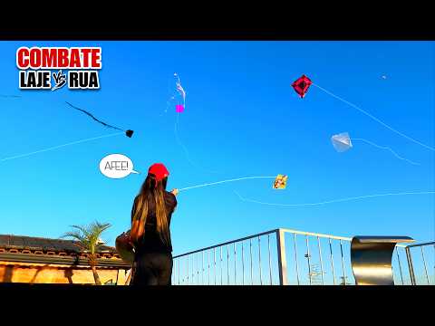 Combate de Pipas Laje vs Rua no Fim de Tarde com Céu Azul - Dá pra Ver Linha da Pipa Avoada Partindo