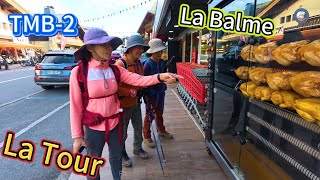 2、TMB第二天，从La Tour山屋，下山到Les Contamines小镇，在小镇买黄油烧鸡，一路上山到达Balme山屋。非常容易的一天。