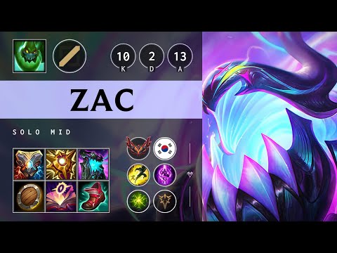 Zac Mid vs Azir: Triple Kill, Godlike - KR Grandmaster Patch 14.16
