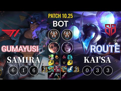 T1 Gumayusi Samira vs SB Route Kai'Sa Bot - KR Patch 10.25