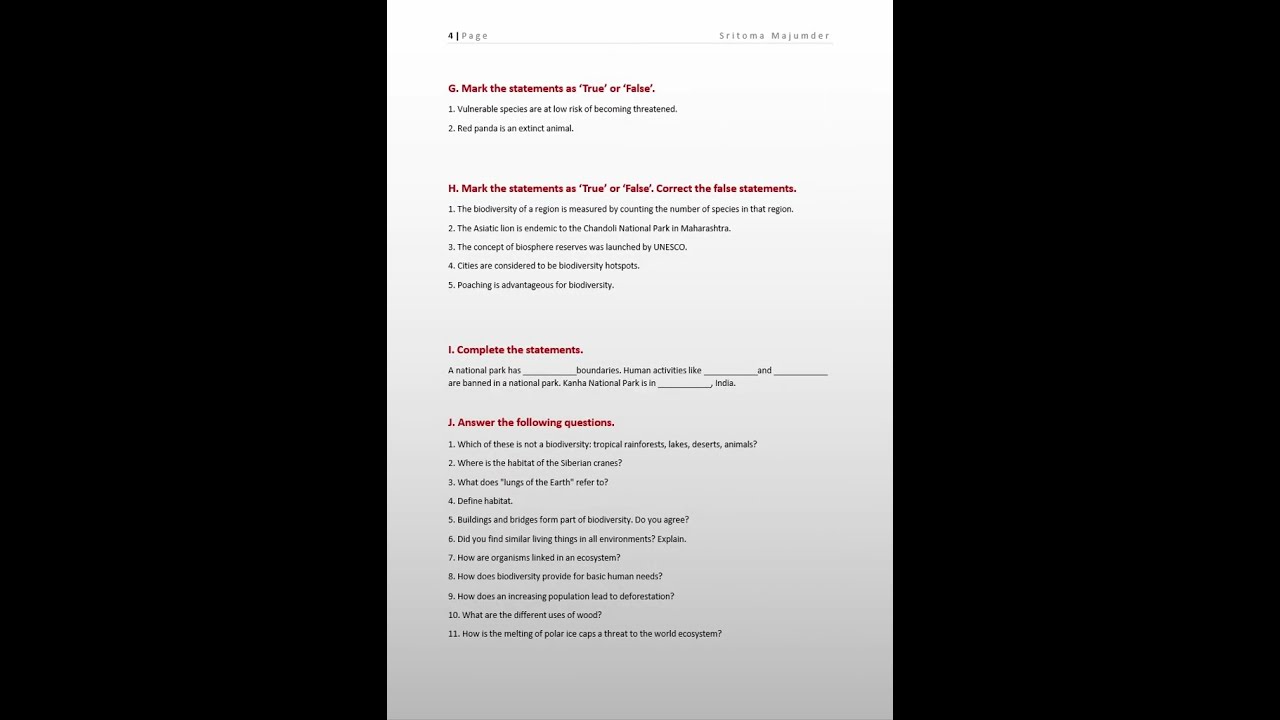 CBSE Grade 8 Science(Biology) Conservation of Plants and Animals Neptune Science Worksheet