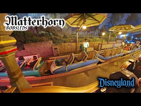 Matterhorn Bobsleds Roller Coaster Fantasyland Side On Ride Front Seat 4K POV Disneyland 2025 09 20