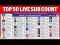 TOP 50 YOUTUBERS LIVE SUBSCRIBER COUNT WITHOUT VEVO T-SERIES VS PEWDIEPIE (LIVE SUB COUNT)