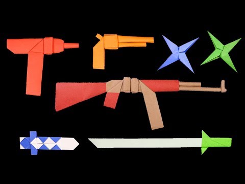 05 Easy Origami Ninja Star/Sword/Knife/Gun - How to make