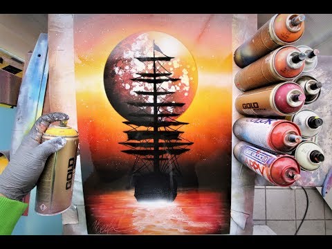 Blood moon ship - SPRAY PAINT ART - By Skech