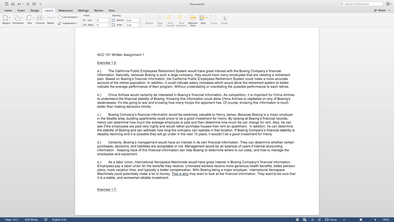 Problem Solution: Accounting Written Assignment 1.2