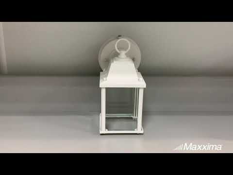 Maxxima LED Porch Lantern Outdoor Wall Light, White w/ Clear Glass, Dusk to Dawn Sensor