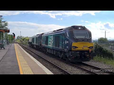 68002 & 68005 working 6M95 Dungeness to Crewe nuclear flask at Appledore 1st June 2022