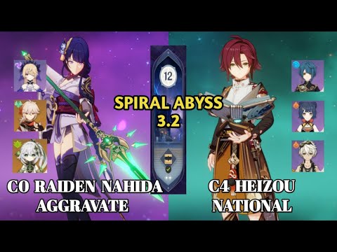 C0 Raiden Nahida Aggravate & C4 Heizou National - 3.2 Abyss Floor 12 Fullstar | Genshin Impact