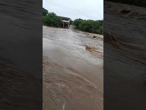 Águas descendo com força pela ponte do Rio Urubu, em Graça, Ceará , destino ao Taquara