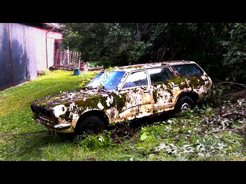 Zetor 8011 pull Datsun 180B Wagon out of forest