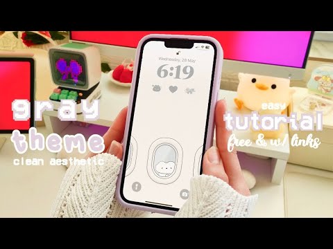 HOW I CUSTOMIZE MY PHONE with a CLEAN GRAY THEME ☁️ CLEAN CUTE GIRL AESTHETIC 🐇 free & w/ links ♡