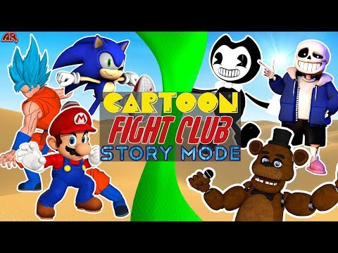 Cartoon Fight Club STORY MODE! Poster Boy Free for All! (Sonic vs Mario, Sans, Freddy, Bendy, Goku) Video