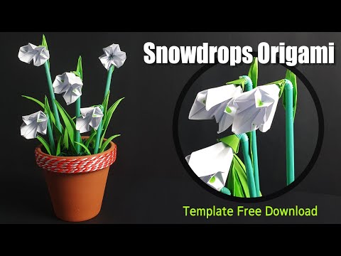 How to make paper Snowdrops || Snowdrop Origami design template free download | Gift for Flower Days
