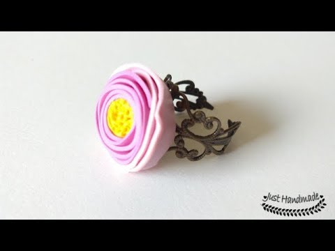 ~JustHandmade~ Easy polymer clay (fimo) rose ring - tutorial