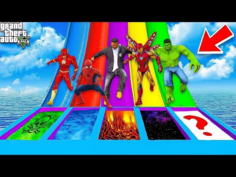 Franklin & Shin Chan And All Avengers Slide Challenge🤣 in Gta 5 in Telugu