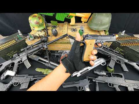 Military Toy Gun Arsenal! M4 Rifles, Shotguns, Grenades, SWAT Gear & Ammo Box