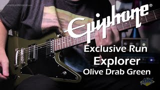 Video thumbnail for Epiphone Exclusive Run Explorer Electric Guitar Olive Drab Green - American Musical Supply by American Musical Supply