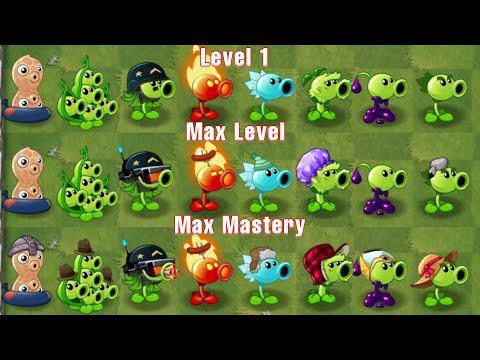 PvZ 2 All Peashooter Level1 Vs. Max Level Vs. Mastery200 (V9.8.1)