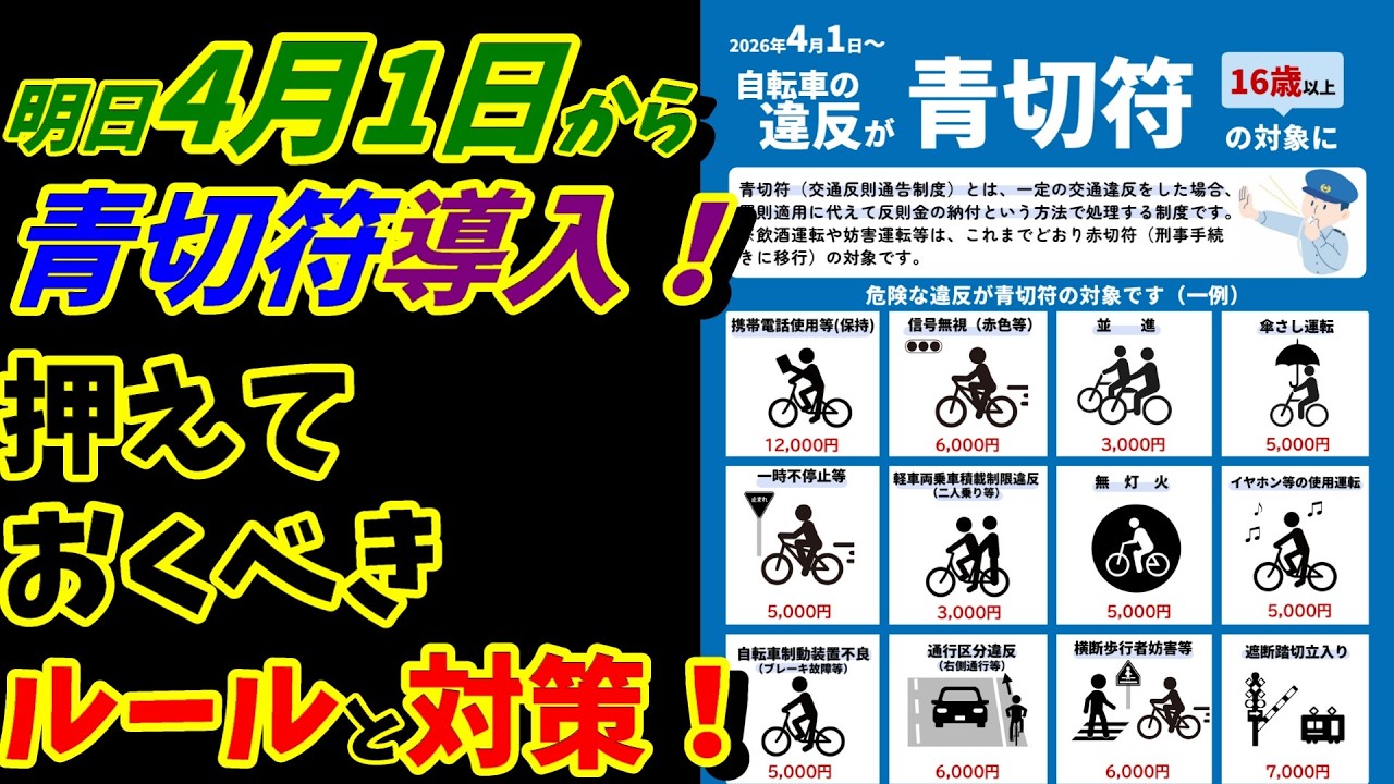2026年4月から自転車ルール改正（青切符）💦　各違反・罰金と注意点・対策のまとめ！【基本的な考え方】