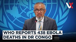 WHO spokesperson presenting updated DRC Ebola case counts including 1,406 confirmed cases and 438 deaths