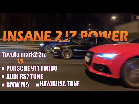 Toyata mark2 2jz vs Porsche 911 vs Bmw m5 vs Audi Rs7//Insane 2jz power 💥🚀.