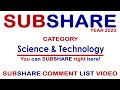 *SUBSHARE comment LIST 2020 - Category - Science & Technology - Also READ down HERE! *SUBSHARE comment LIST 2020 - Category - Science & Technology - Also READ down HERE!