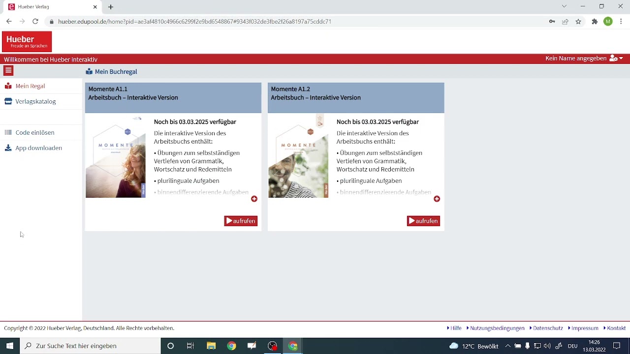 hueber's digital versions of Momente A1.1/A1.2