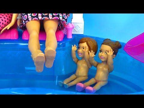 Pool & slide toy playing ☆ Barbie doll nap