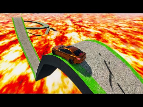 Impossible Wave Bridge Crossing Cars vs Lava Crosses Road - BeamNG drive