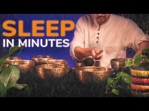 Fall Asleep Fast to the Deep Calming Tones of Tibetan Singing Bowls and Light Rain | Relax & Sleep 😴