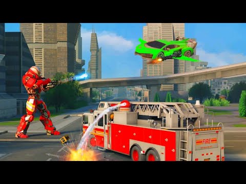 Flying Firefighter Truck Transform Robot Games | Fire truck driving simulator #11