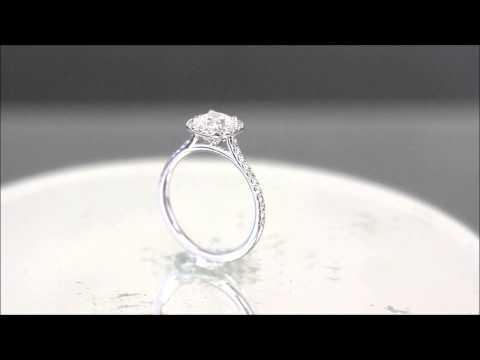 14k White Gold Cushion Cut Diamond Engagement Ring Art Deco Style Halo 1.25ctw  - ASW - 764N