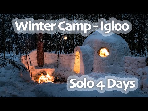 4 Days SOLO WINTER Camp - IGLOO Build - CHAGA Harvesting - Snow Shelter - Snowfall