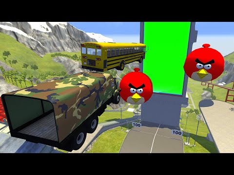 BeamNG Drive - Heavy Vehicle Crazy Jumps and Crashes In Vertical Green Slime Pool With Angry Birds